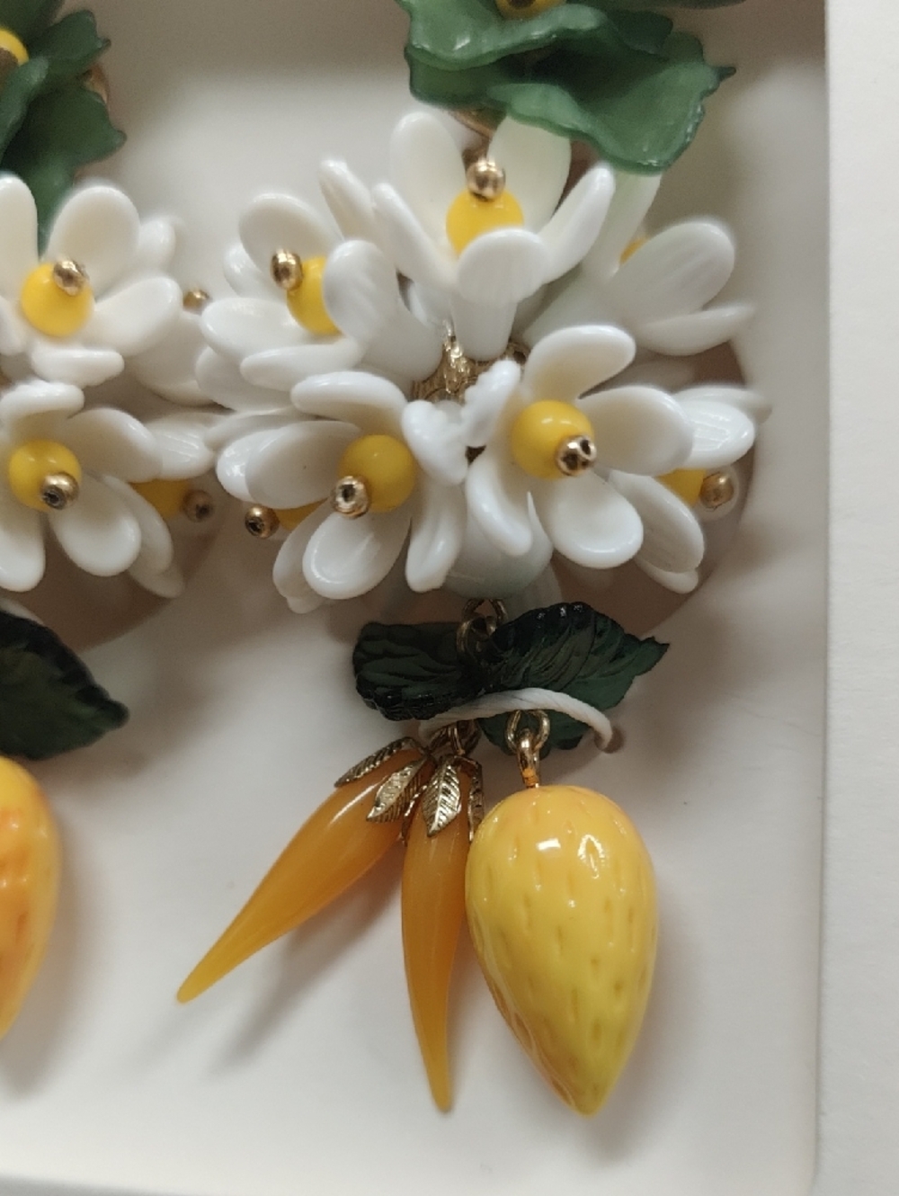 Zara White, Yellow & Green Floral Drop Earrings - Picture 2 of 7